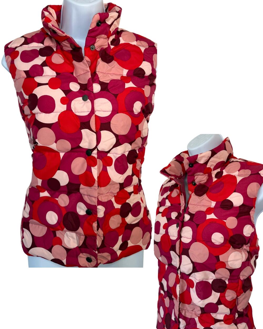 Vintage Moncler Pink Red Polka Dot Retro Boho Down Puffer Vest Womens 3 / XL